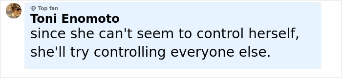 Comment by Toni Enomoto criticizing control, related to Andy Cohen's viral roast of anti-LGBTQ activist Kim Davis. Comment by Toni Enomoto criticizing control, related to Andy Cohen's viral roast of anti-LGBTQ activist Kim Davis.