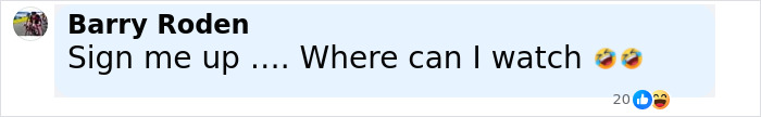 Comment saying Sign me up and asking where to watch, reacting with laughing emojis on a social media post about Wuthering Heights adaptation. Comment saying Sign me up and asking where to watch, reacting with laughing emojis on a social media post about Wuthering Heights adaptation.