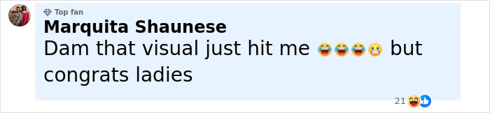 Comment by Marquita Shaunese expressing surprise and congratulations to conjoined twins Abby and Brittany Hensel after being seen with a newborn baby. Comment by Marquita Shaunese expressing surprise and congratulations to conjoined twins Abby and Brittany Hensel after being seen with a newborn baby.