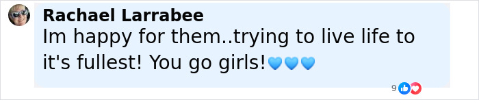 Comment by Rachael Larrabee expressing happiness and support for conjoined twins Abby and Brittany Hensel living life to the fullest. Comment by Rachael Larrabee expressing happiness and support for conjoined twins Abby and Brittany Hensel living life to the fullest.