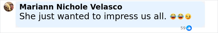 Comment by Mariann Nichole Velasco reacting with emojis about viral fan memes on Jamie Lee Curtis cleavage moment. Comment by Mariann Nichole Velasco reacting with emojis about viral fan memes on Jamie Lee Curtis cleavage moment.