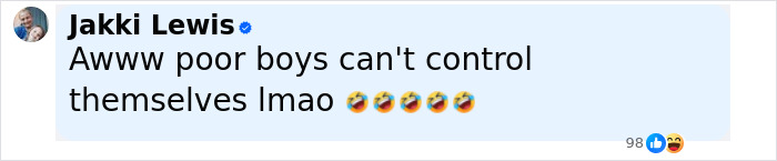 Comment from Jakki Lewis reacting humorously to fan memes about Jamie Lee Curtis viral cleavage moment. Comment from Jakki Lewis reacting humorously to fan memes about Jamie Lee Curtis viral cleavage moment.