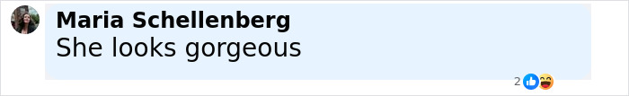 Comment by Maria Schellenberg praising appearance with reactions, related to Jamie Lee Curtis and viral cleavage moment memes. Comment by Maria Schellenberg praising appearance with reactions, related to Jamie Lee Curtis and viral cleavage moment memes.