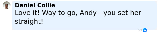 Comment by Daniel Collie praising Andy Cohen for roasting anti-LGBTQ activist Kim Davis on social media. Comment by Daniel Collie praising Andy Cohen for roasting anti-LGBTQ activist Kim Davis on social media.