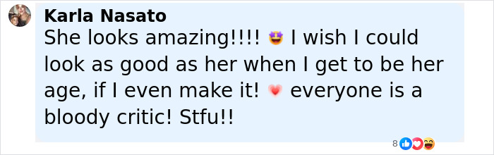 Comment praising Jamie Lee Curtis's appearance and addressing critics while reacting to viral cleavage memes. Comment praising Jamie Lee Curtis's appearance and addressing critics while reacting to viral cleavage memes.