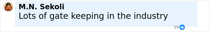 Comment by M.N. Sekoli stating lots of gate keeping in the industry, related to Will Smith's co-actor accusations. Comment by M.N. Sekoli stating lots of gate keeping in the industry, related to Will Smith's co-actor accusations.