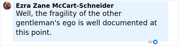 Screenshot of Ezra Zane McCart-Schneider commenting about ego fragility, related to Will Smith's co-actor publicity controversy. Screenshot of Ezra Zane McCart-Schneider commenting about ego fragility, related to Will Smith's co-actor publicity controversy.