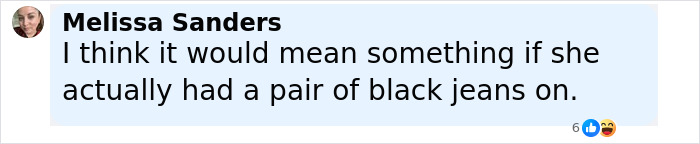 A Facebook comment from Melissa Sanders discussing the importance of black jeans in the Sydney Sweeney ad controversy. A Facebook comment from Melissa Sanders discussing the importance of black jeans in the Sydney Sweeney ad controversy.