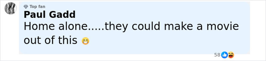 Comment from Paul Gadd about home alone vibes, joking that a movie could be made about a child abandoned at airport. Comment from Paul Gadd about home alone vibes, joking that a movie could be made about a child abandoned at airport.