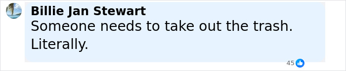 Facebook comment by Billie Jan Stewart expressing frustration about taking out the trash related to stepdad and mom felony charges. Facebook comment by Billie Jan Stewart expressing frustration about taking out the trash related to stepdad and mom felony charges.
