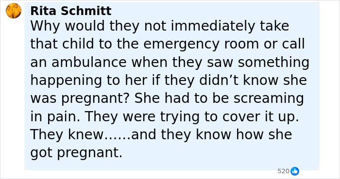 Comment expressing concern over failure to seek medical help after 11-year-old gives birth at home without assistance. Comment expressing concern over failure to seek medical help after 11-year-old gives birth at home without assistance.