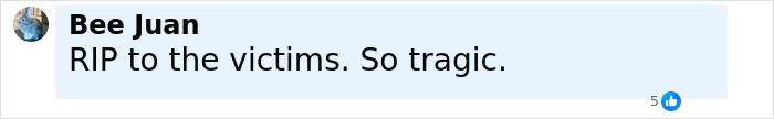 Comment from Bee Juan expressing condolences for victims, mentioning tragedy related to a truck driver's illegal U-turn incident. Comment from Bee Juan expressing condolences for victims, mentioning tragedy related to a truck driver's illegal U-turn incident.