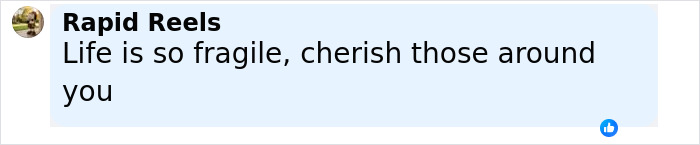 Comment on social media post saying life is fragile, with text about cherishing loved ones, referencing former Miss Universe contestant elk collision accident. Comment on social media post saying life is fragile, with text about cherishing loved ones, referencing former Miss Universe contestant elk collision accident.