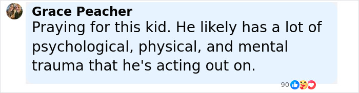 Comment from Grace Peacher expressing concern about a kid experiencing psychological and mental trauma related to a Batman villain. Comment from Grace Peacher expressing concern about a kid experiencing psychological and mental trauma related to a Batman villain.