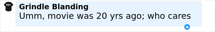 Comment by Grindle Blanding stating movie was 20 years ago and expressing indifference, related to Will Smith's co-actor claim. Comment by Grindle Blanding stating movie was 20 years ago and expressing indifference, related to Will Smith's co-actor claim.