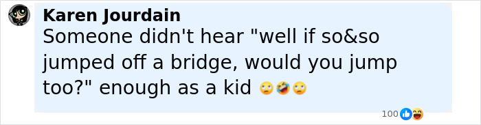 Comment by Karen Jourdain expressing concern about a child’s question, related to influencer fractures her spine incident. Comment by Karen Jourdain expressing concern about a child’s question, related to influencer fractures her spine incident.