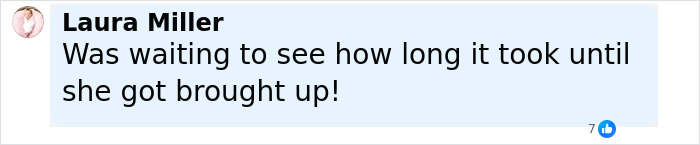 Screenshot of a social media comment by Laura Miller reacting to Travis Kelce's ex after Taylor Swift engagement news. Screenshot of a social media comment by Laura Miller reacting to Travis Kelce's ex after Taylor Swift engagement news.