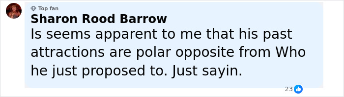 Comment by Sharon Rood Barrow discussing Travis Kelce’s ex Kayla Nicole amid his proposal to Taylor Swift. Comment by Sharon Rood Barrow discussing Travis Kelce’s ex Kayla Nicole amid his proposal to Taylor Swift.