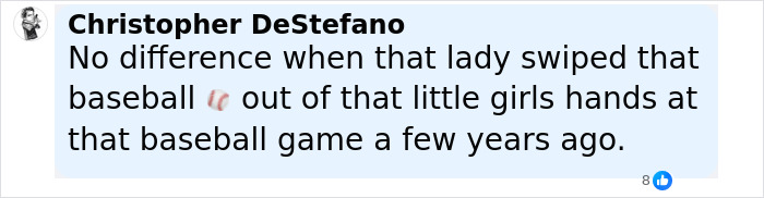Comment by Christopher DeStefano mentioning a baseball being swiped from a little girl at a past baseball game, US Open hat snatcher. Comment by Christopher DeStefano mentioning a baseball being swiped from a little girl at a past baseball game, US Open hat snatcher.