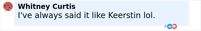 Comment by Whitney Curtis discussing the common mispronunciation of Kirsten Dunst’s name in a social media post. Comment by Whitney Curtis discussing the common mispronunciation of Kirsten Dunst’s name in a social media post.