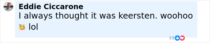 Comment by Eddie Ciccarone expressing surprise about the pronunciation of Kirsten Dunst’s name being commonly misunderstood. Comment by Eddie Ciccarone expressing surprise about the pronunciation of Kirsten Dunst’s name being commonly misunderstood.