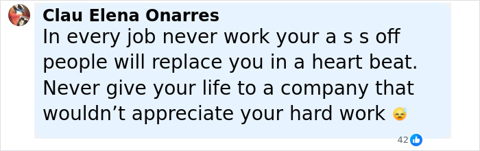 Screenshot of a heartfelt comment about hard work and replacement from a Burger King employee after viral 12-hour performance. Screenshot of a heartfelt comment about hard work and replacement from a Burger King employee after viral 12-hour performance.