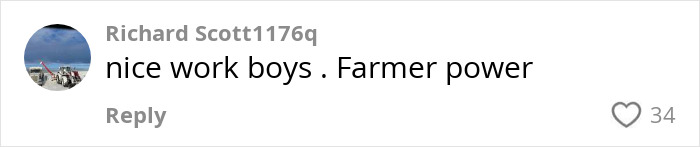 Comment on social media praising farmer's action with phrase Farmer power related to viral spraying incident Comment on social media praising farmer's action with phrase Farmer power related to viral spraying incident