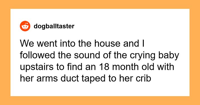 Reddit post sharing a crazy police officer story about finding a baby with arms duct taped to the crib.