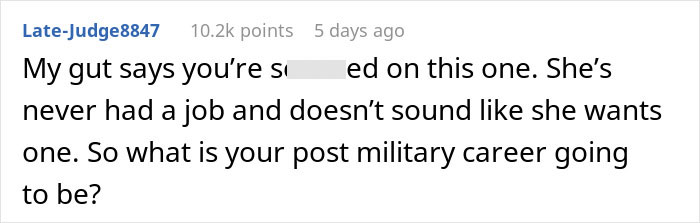 Comment discussing a man saying wife can be a stay-at-home mom for teens, with no chores, causing conflict. Comment discussing a man saying wife can be a stay-at-home mom for teens, with no chores, causing conflict.