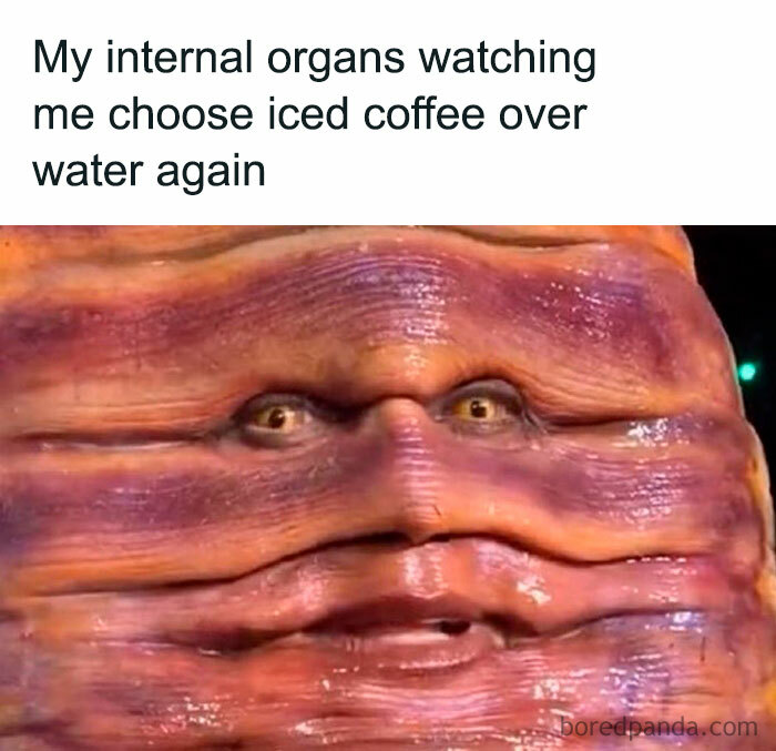 Alt text: Humorous meme showing a distorted human face representing internal organs with funny memes hitting the brain's too real part.