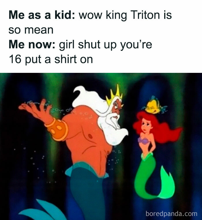 Parenting meme showing frustration with a teen, featuring King Triton and Ariel from The Little Mermaid.