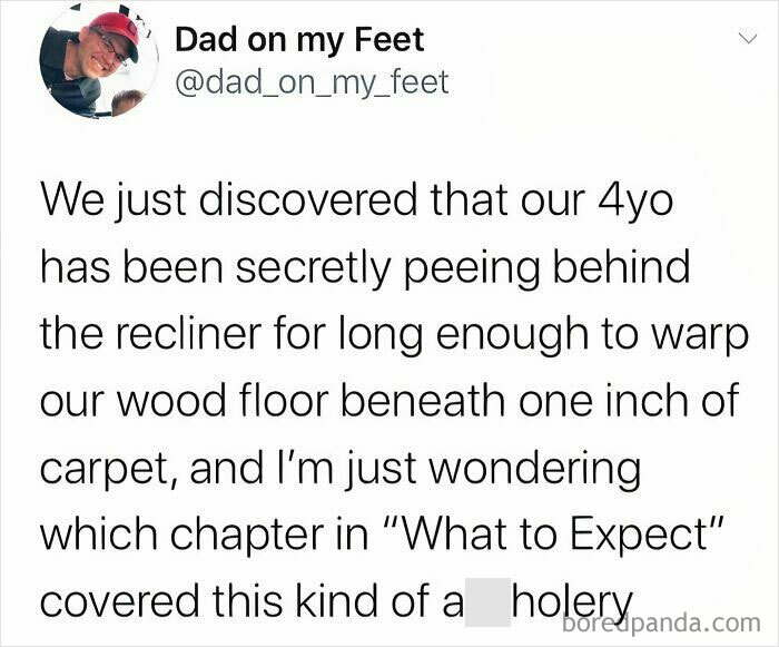 Funny parenting meme about unexpected challenges and things no parenting book can teach, featuring a dad’s discovery.