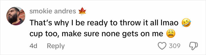 Comment from smokie andres expressing readiness to throw coffee during road rage, related to instant karma viral video. Comment from smokie andres expressing readiness to throw coffee during road rage, related to instant karma viral video.