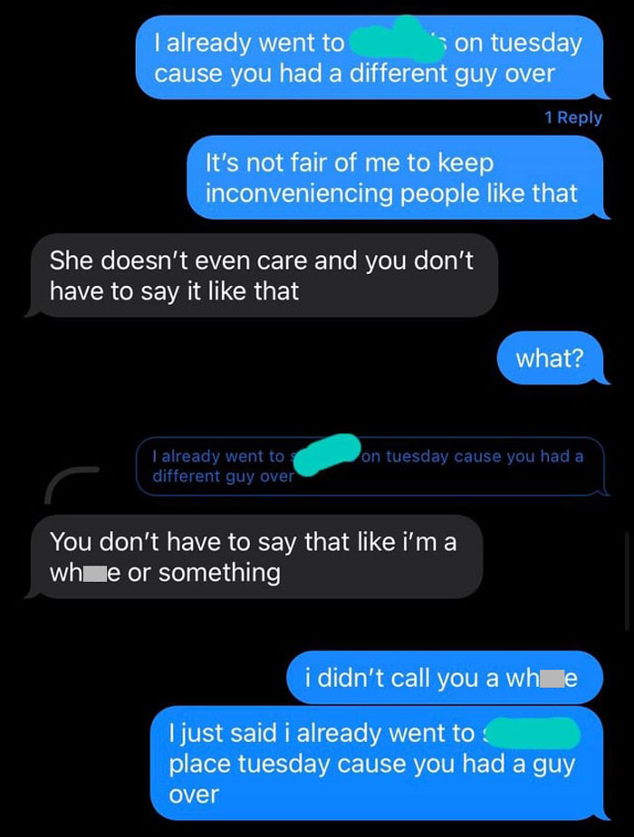 Text message exchange showing a roommate conflict over expectations about leaving after sleeping with guys. Text message exchange showing a roommate conflict over expectations about leaving after sleeping with guys.