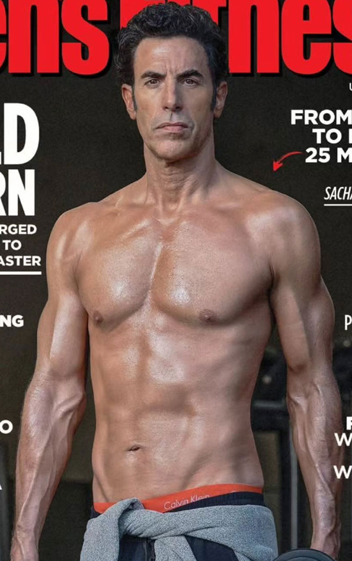 Shirtless man with muscular physique featured on magazine cover related to Isla Fisher tough couple of years split news. Shirtless man with muscular physique featured on magazine cover related to Isla Fisher tough couple of years split news.