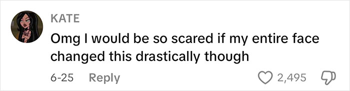 Comment from user expressing fear about a drastic face change in a discussion about the best face lift and glow up. Comment from user expressing fear about a drastic face change in a discussion about the best face lift and glow up.