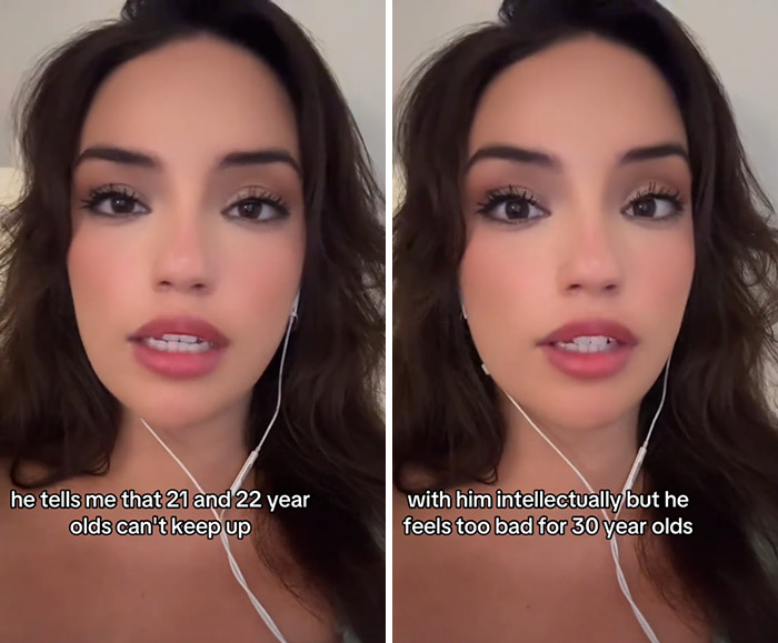Young woman sharing her experience on TikTok about a date with a 43-year-old and discussing red flags. Young woman sharing her experience on TikTok about a date with a 43-year-old and discussing red flags.