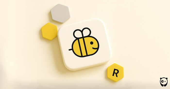 Bee icon on a white tile with yellow and gray hexagonal pieces, representing spelling bee hints and answers.