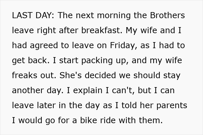 Text excerpt showing a wife’s resentment and conflict with husband on a trip he did not want to take. Text excerpt showing a wife’s resentment and conflict with husband on a trip he did not want to take.