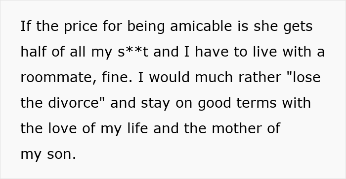 Text excerpt showing a husband expressing willingness to stay amicable despite resentment during an unwanted trip. Text excerpt showing a husband expressing willingness to stay amicable despite resentment during an unwanted trip.