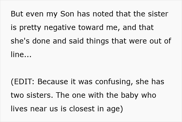 Text excerpt showing a son noticing sister's negativity and confusion about family relationships discussed in detail. Text excerpt showing a son noticing sister's negativity and confusion about family relationships discussed in detail.
