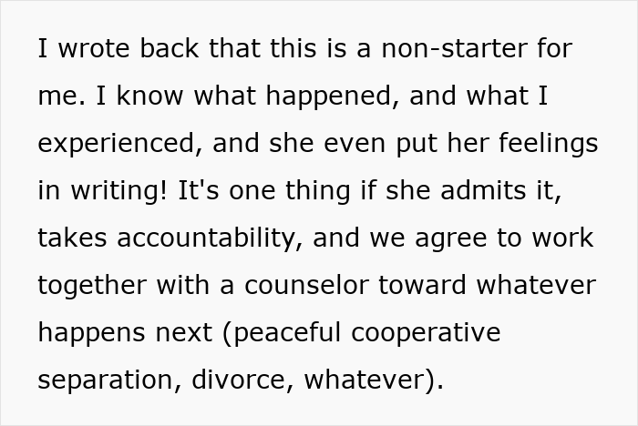 Text excerpt showing a wife expressing years of resentment toward her husband after a trip he didn’t want to take. Text excerpt showing a wife expressing years of resentment toward her husband after a trip he didn’t want to take.