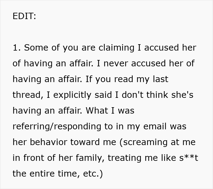 Text excerpt showing a husband clarifying accusations amid wife humiliating him with years of resentment on an unwanted trip. Text excerpt showing a husband clarifying accusations amid wife humiliating him with years of resentment on an unwanted trip.