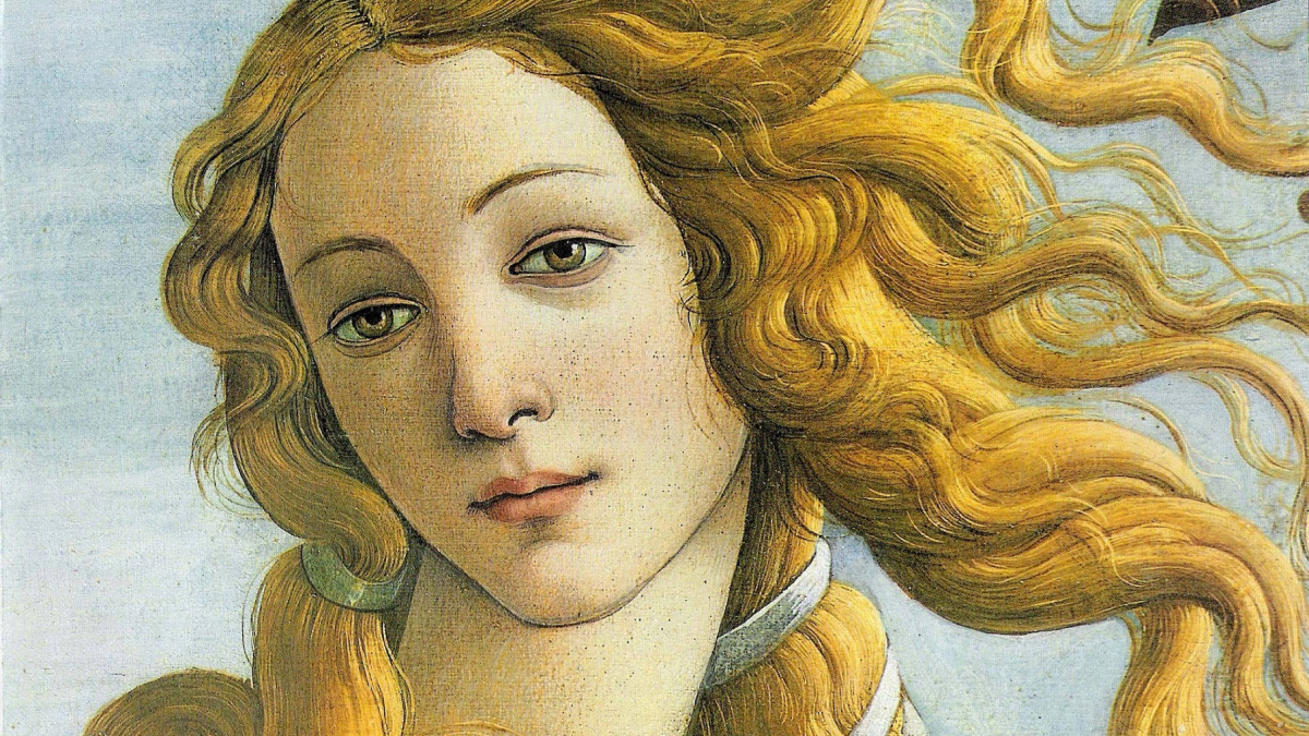 Renaissance painting of a woman with flowing golden hair illustrating changing beauty standards throughout history.