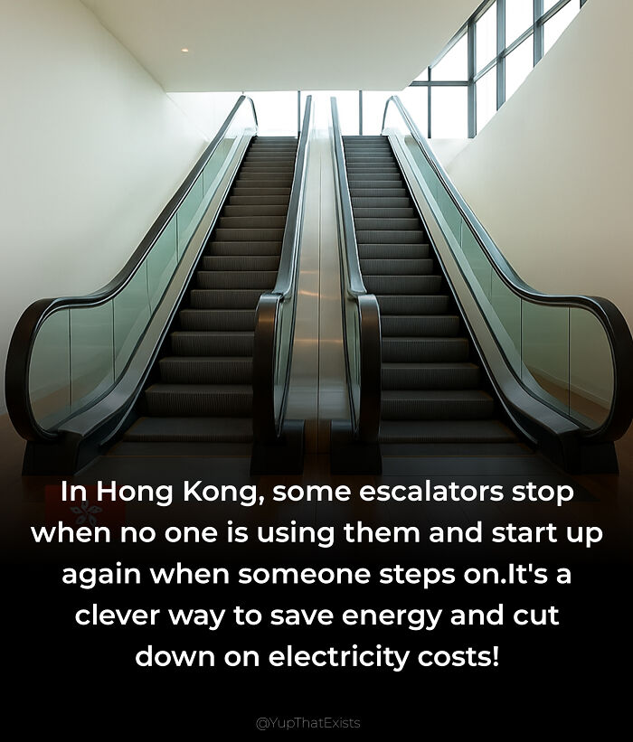 Escalators in Hong Kong that stop when not in use to save energy and reduce electricity costs, a weird but real fact.