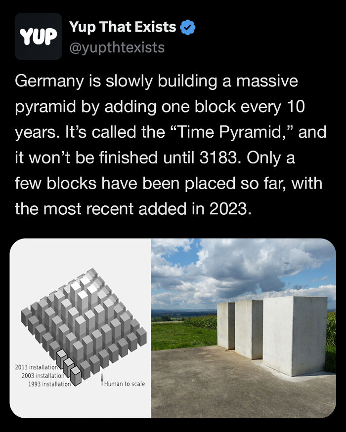 Time Pyramid in Germany with concrete blocks added every 10 years, showcasing a unique long-term construction project.