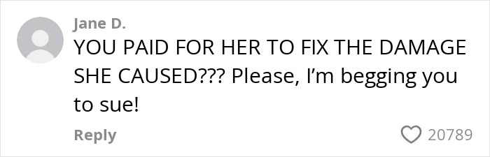 Comment expressing disbelief about paying for repairs after celebrity facialist permanently disfigured woman. Comment expressing disbelief about paying for repairs after celebrity facialist permanently disfigured woman.