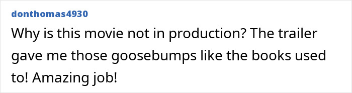 Fan comment praising Harry Potter And The Cursed Child fan-made trailer, expressing desire for full movie with original cast. Fan comment praising Harry Potter And The Cursed Child fan-made trailer, expressing desire for full movie with original cast.