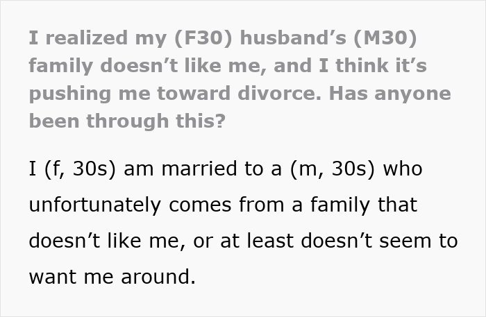 A woman in her 30s describes how her inlaws push boundaries, causing strain and leading her toward divorce concerns. A woman in her 30s describes how her inlaws push boundaries, causing strain and leading her toward divorce concerns.