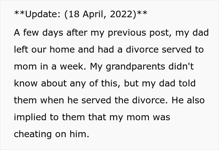 Text update about dad wanting an open marriage and reacting angrily when mom slept with other people. Text update about dad wanting an open marriage and reacting angrily when mom slept with other people.